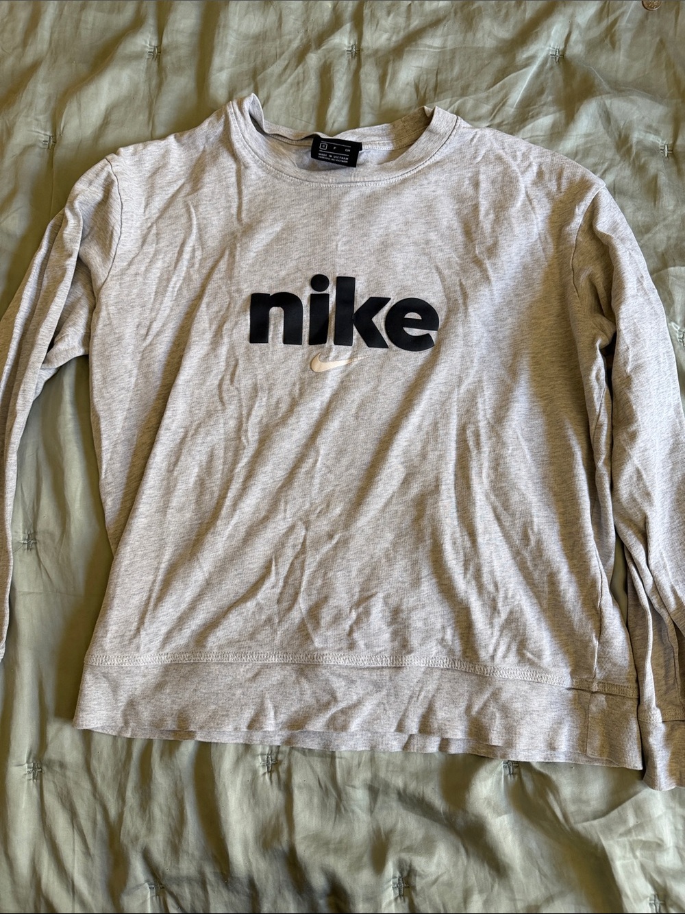 Nike Light Gray Women's Crewneck Long Sleeve with Black Logo